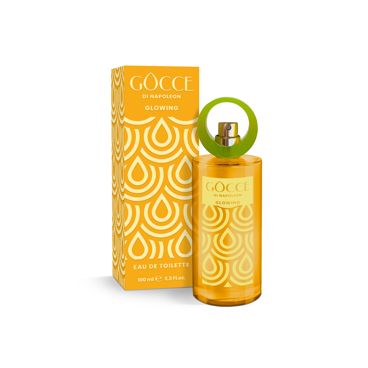 Gocce di Napoleon Glowing – Luce e Fascino Boccetta e scatola del profumo Gocce di Napoleon Glowing